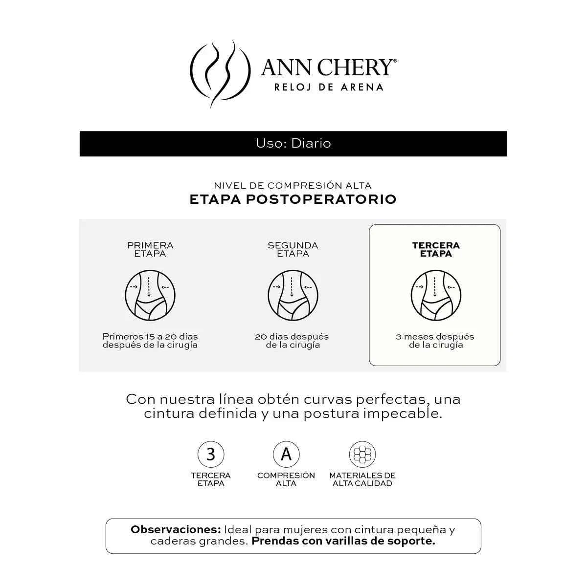 Ann Chery Short Alto Levanta Cola Broches Reloj de Arena Mod.5156B