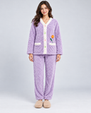 Pijama Polar de Mujer con Botones y Detalle de Flor Mod.5033