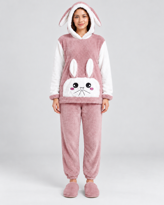 Women's Fleece Pajamas with Hood and Bunny Ears Mod.4651