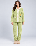 Pijama Polar de Mujer con Botones y Detalle de Flor Mod.5033