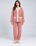 Pijama Polar de Mujer con Botones y Detalle de Flor Mod.5033