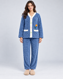 Pijama Polar de Mujer con Botones y Detalle de Flor Mod.5033